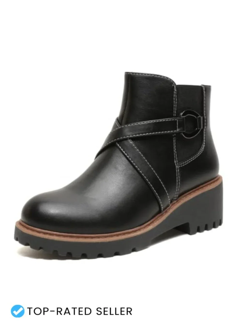 Women's Chelsea Ankle Boots Chunky Low Heel Platform Short Fall Booties Side